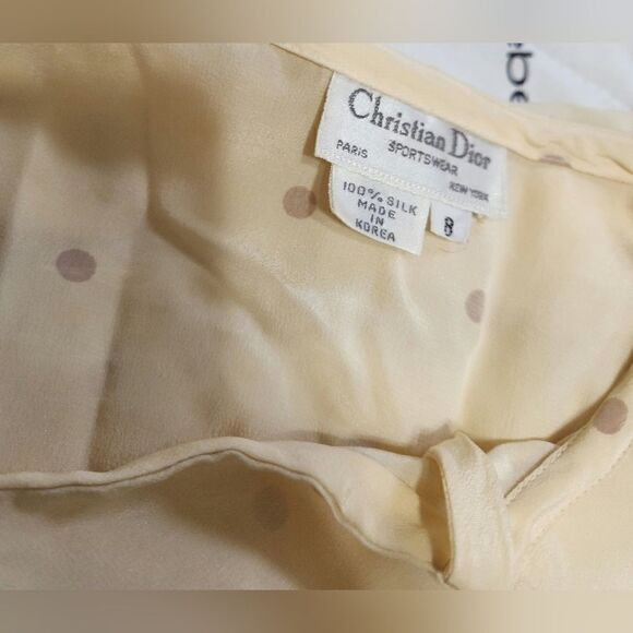 Christian Dior | yellow  Dot Button Back Silk Blouse Size 8 - Picture 5 of 6